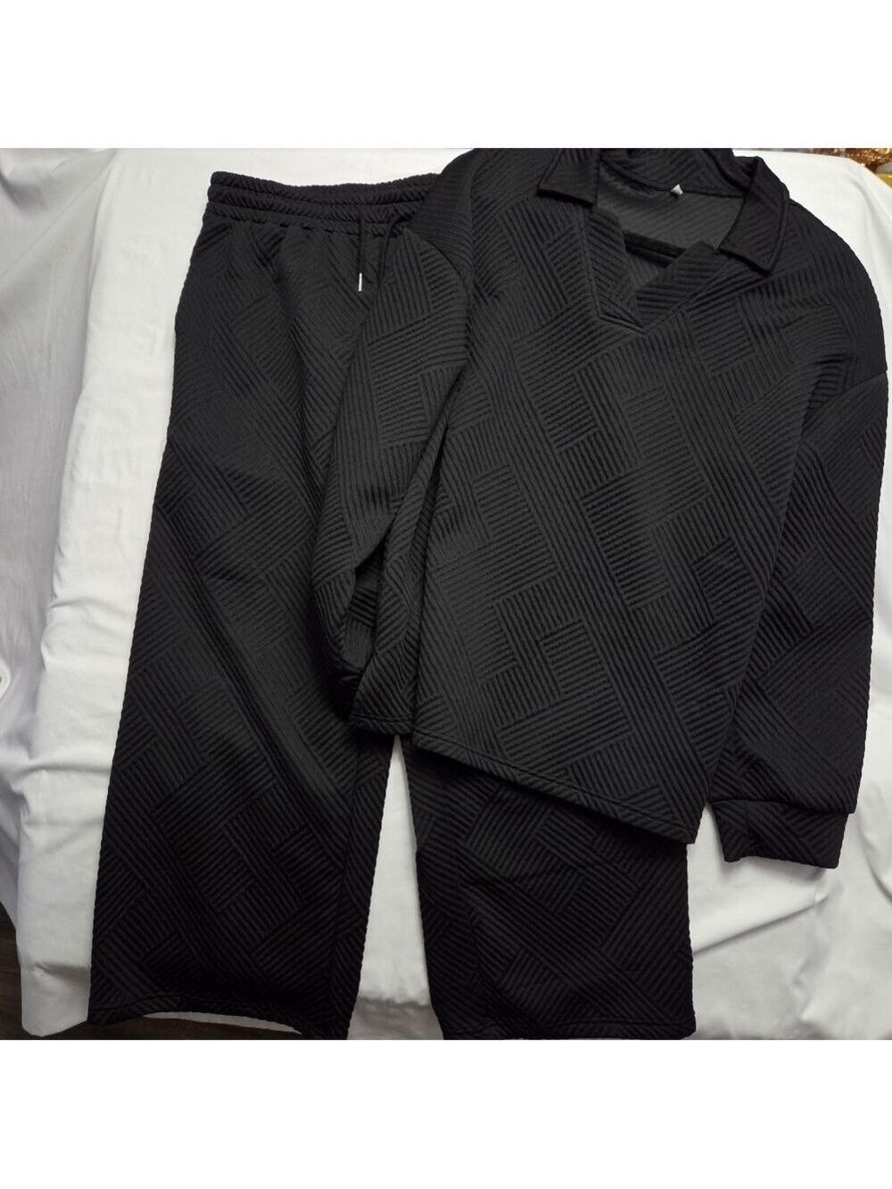 Black Geometric Loungewear Set Two Piece Large/XLarge